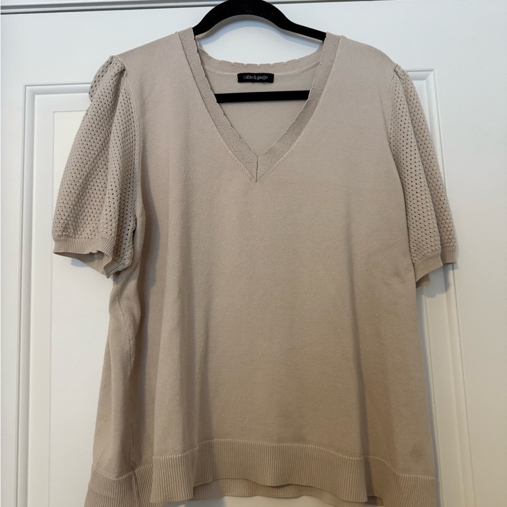 Cable & Gauge Light Tan V-Neck Blouse